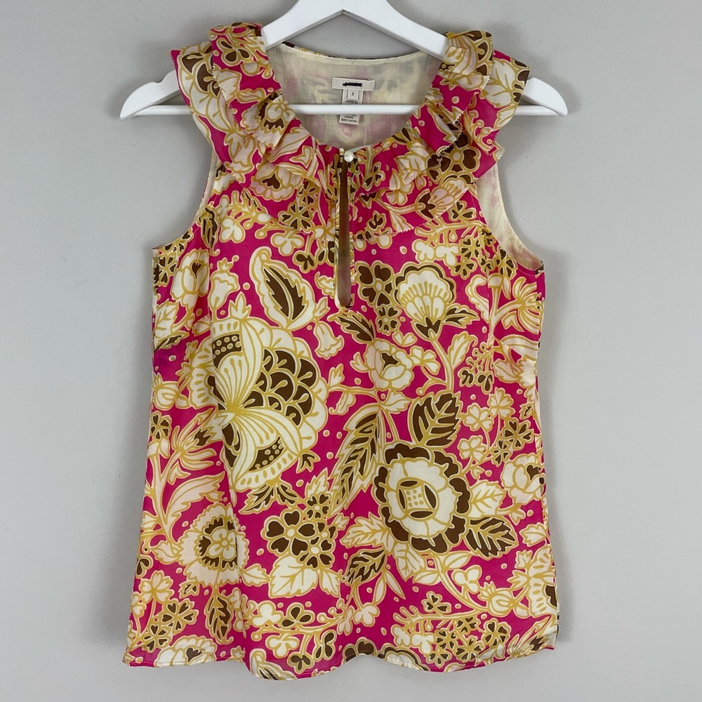 J. Crew Floral Sleeveless Key Neck Top